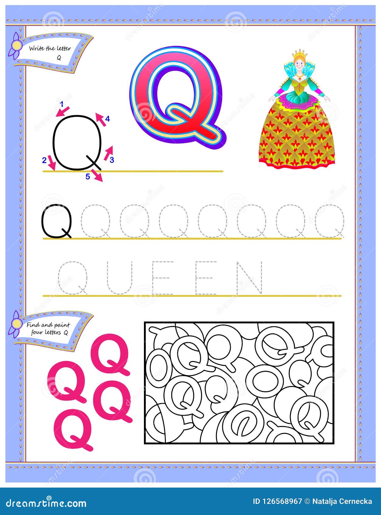 worksheet for kids with letter q for study english alphabet logic puzzle game developing children skills for writing and reading stock vector illustration of game school 126568967