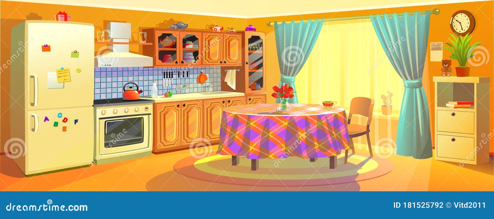 Vector Cartoon Interior of Family Kitchen. Vector Illustration. Stock Vector - Illustration of cozy, dining: 181525792 Vector Cartoon Interior of Family Kitchen. Vector Illustration. Stock Vector - Illustration of cozy, dining: 181525792