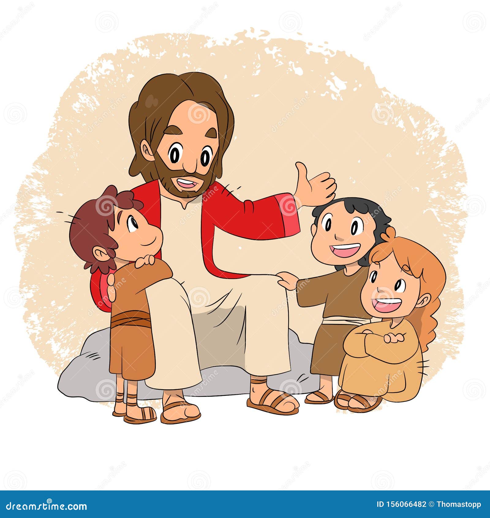 A Vector Cartoon of Jesus Talking To Children Happily. Stock Vector -  Illustration of boys, school: 156066482