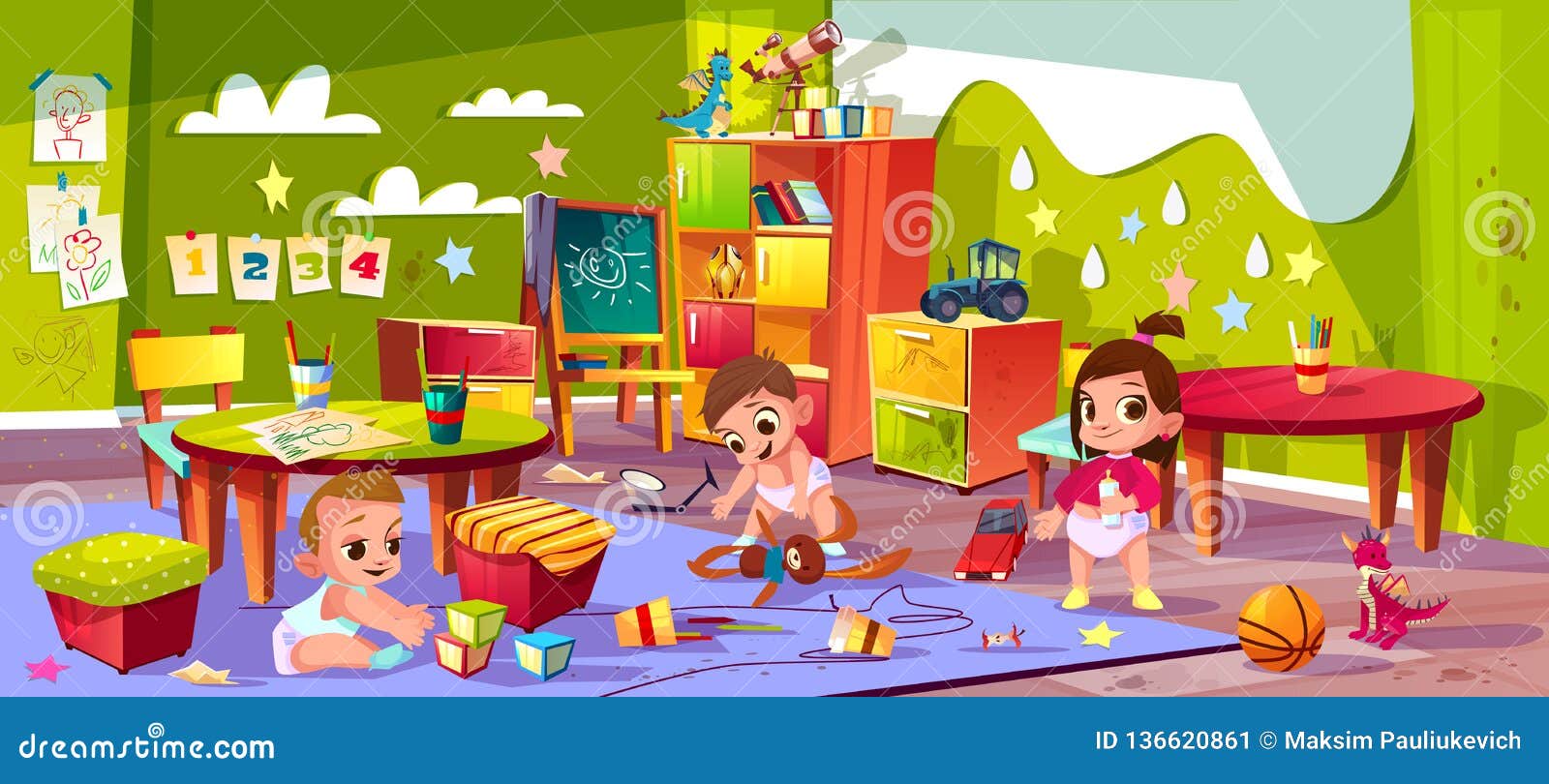 Vector Cartoon Kindergarten, Montessori. Infants Play Toys Stock Vector -  Illustration of infant, design: 136620861