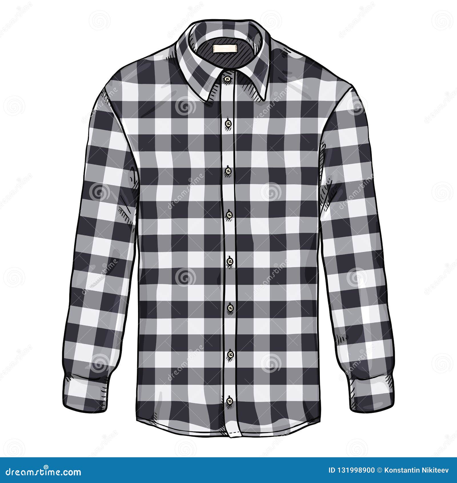 Vector Cartoon Long Sleeve Black and White Checkered Casual Men Shirt ...