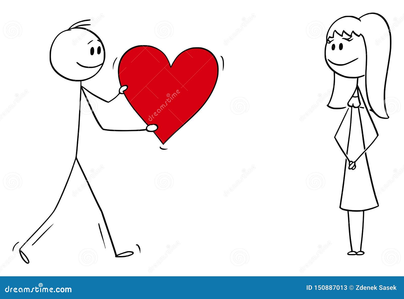 Vector Cartoon of Man or Boy in Love Giving Big Romantic Red Heart To Woman  or Girl Stock Vector - Illustration of happy, humor: 150887013
