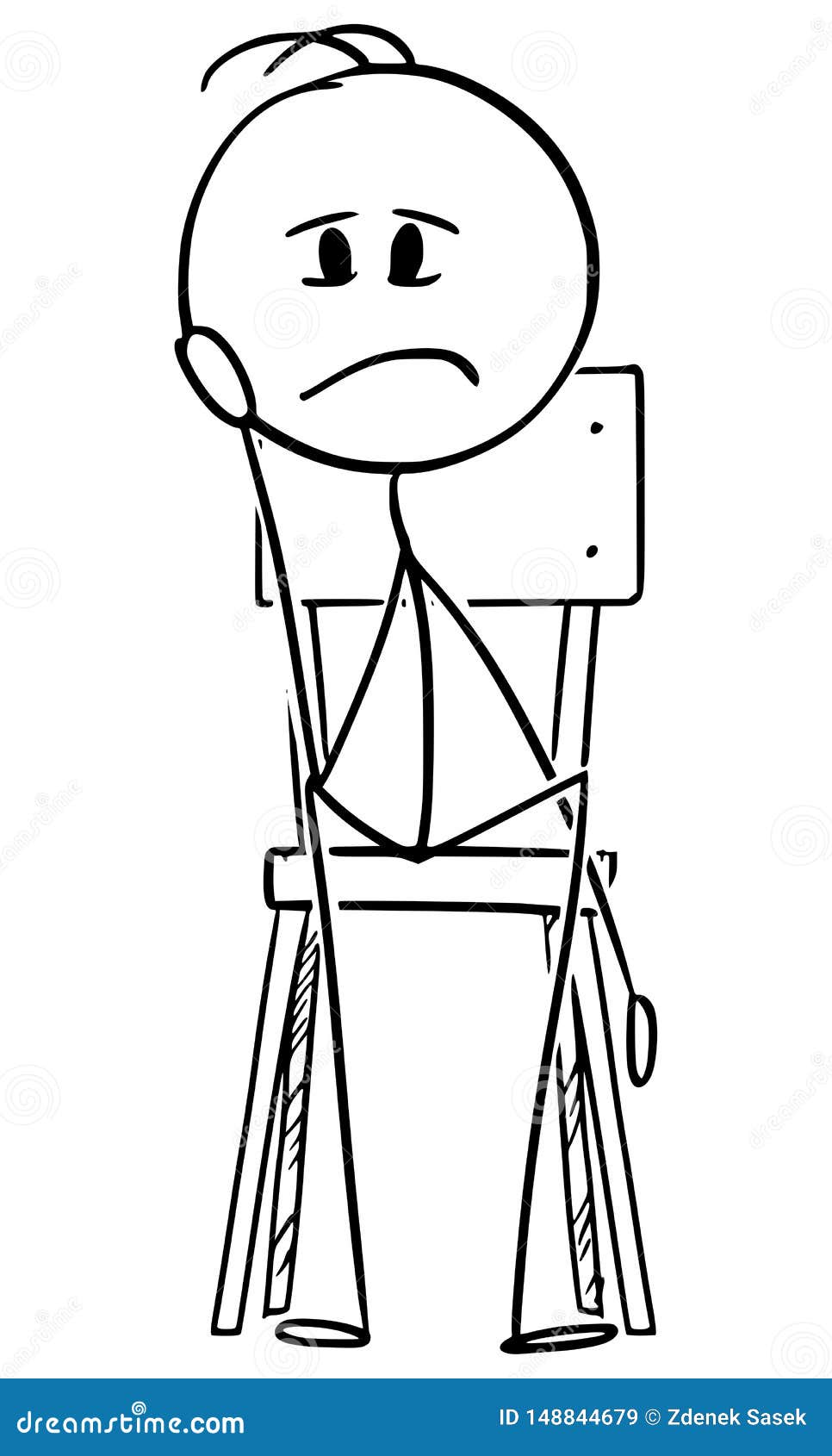 Vector cartoon stick figure drawing conceptual illustration of sad