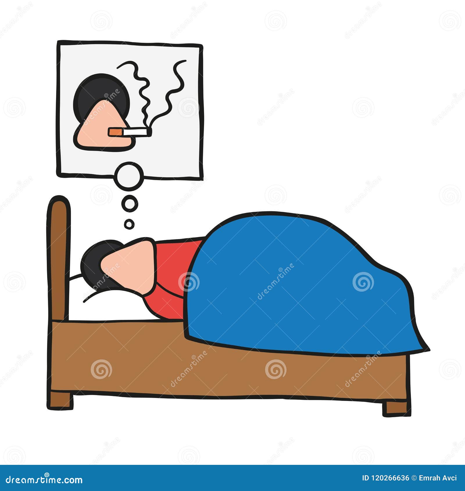 Vector Cartoon Man Sleeping and Smoking Cigarette in His Dream Stock ...
