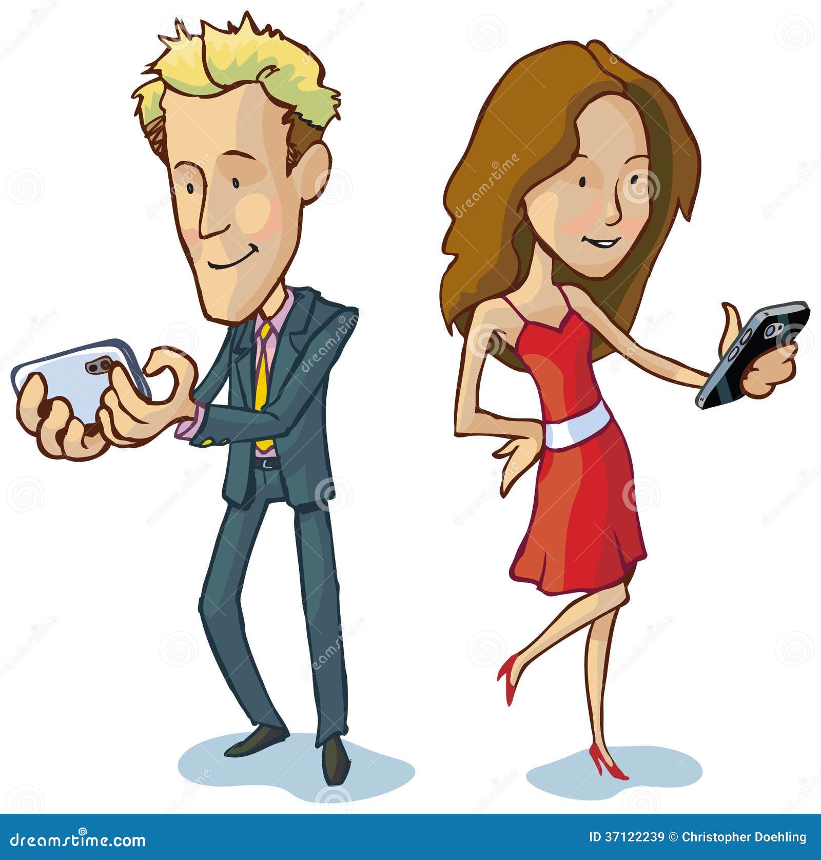  cartoon of a man and woman texting