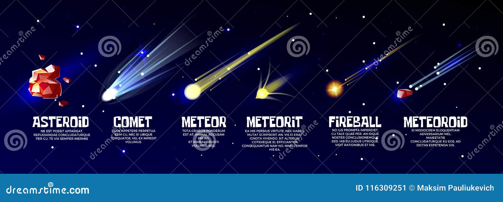  cartoon meteorite, comet asteroid set