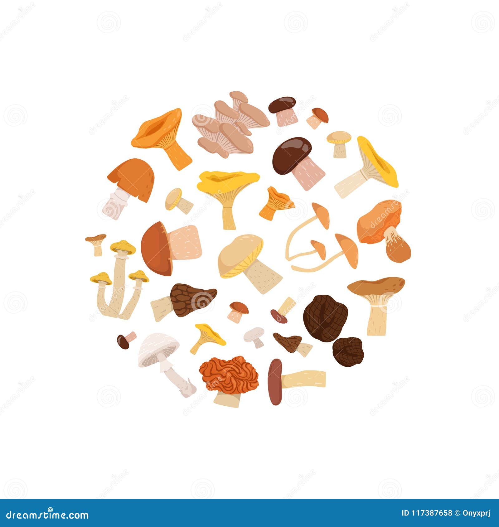 Vector Cartoon Mushrooms in Circle Illustration Stock Vector