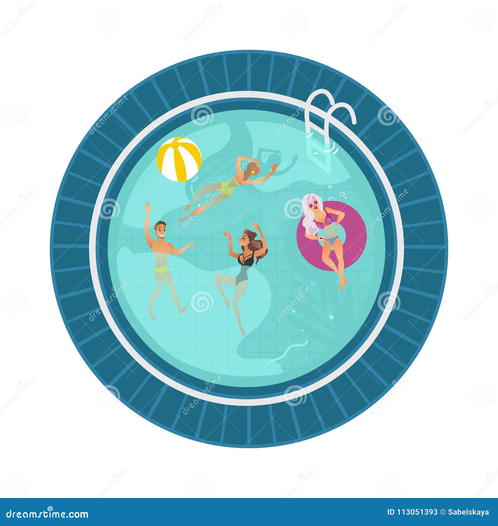 Vector Cartoon People in Swimming Pool Blue Stock Vector - Illustration ...