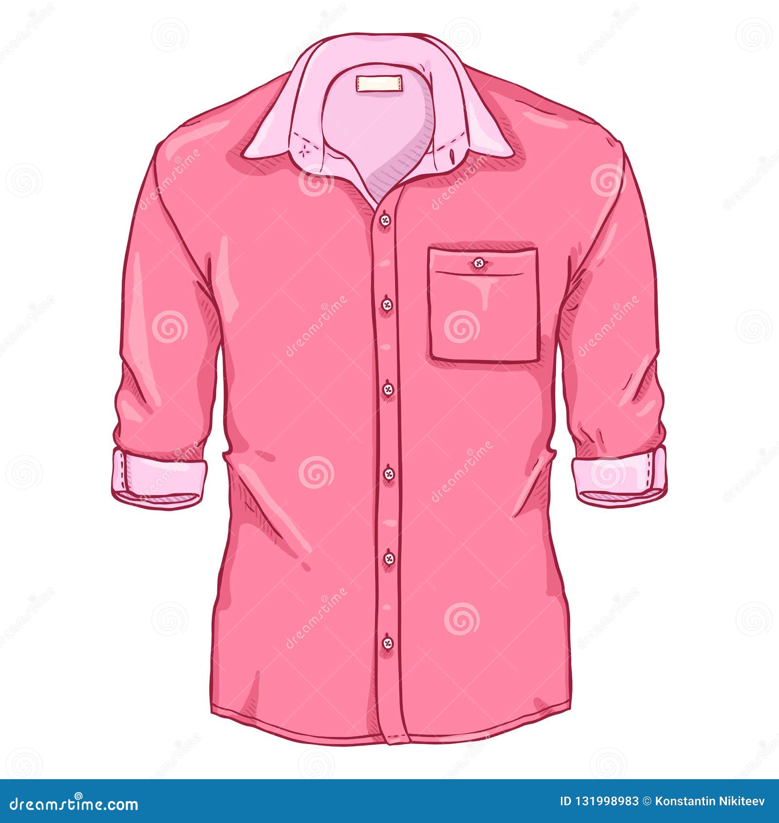 Vector Cartoon Pink Casual Men Shirt with Roll Up Sleeves Stock Vector ...