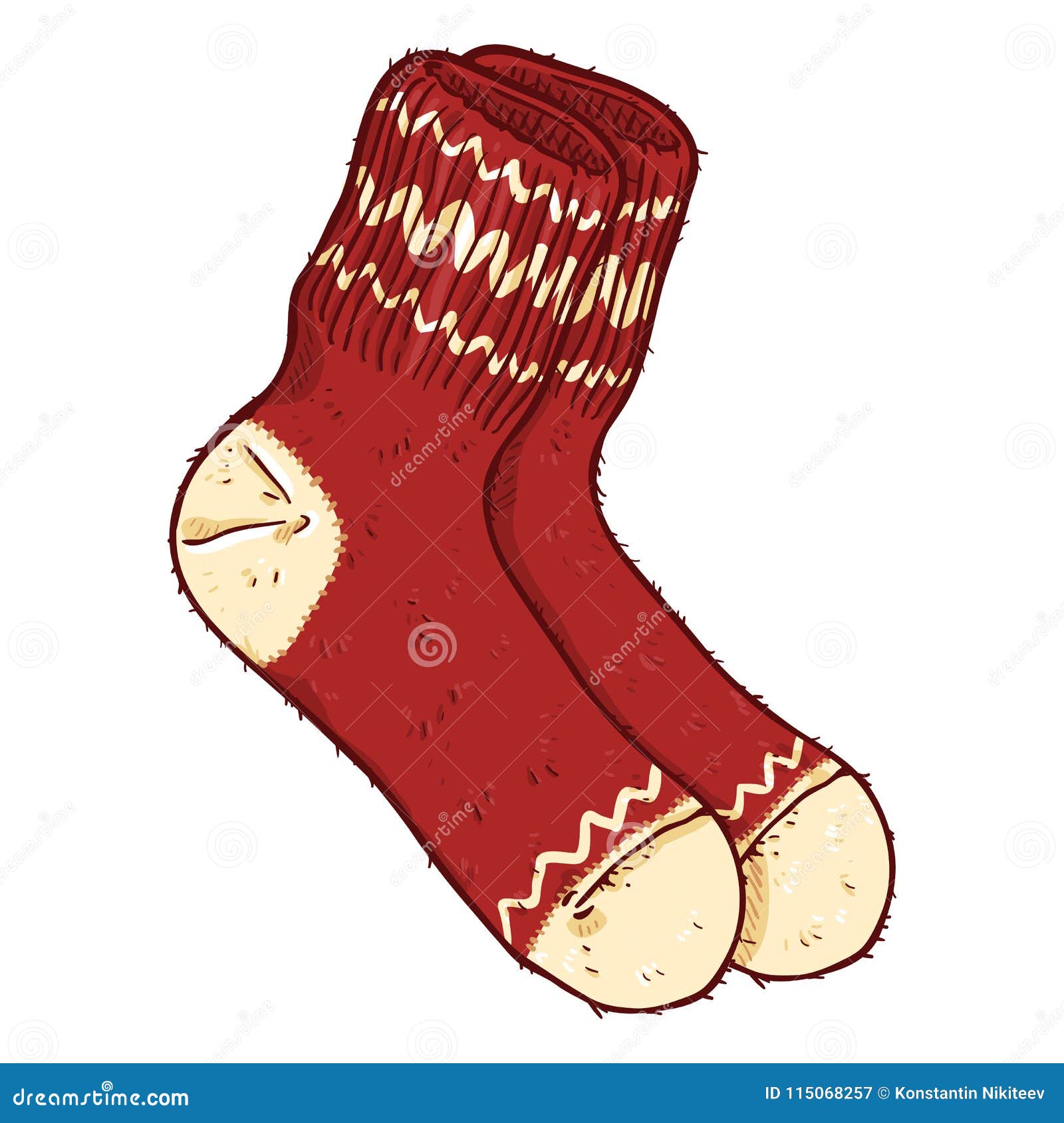 Vector Cartoon Red Woolen Socks with White Ornament Stock Vector ...