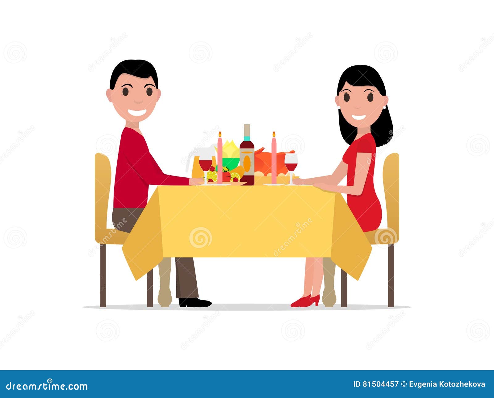 Vector cartoon romantic dinner by candlelight