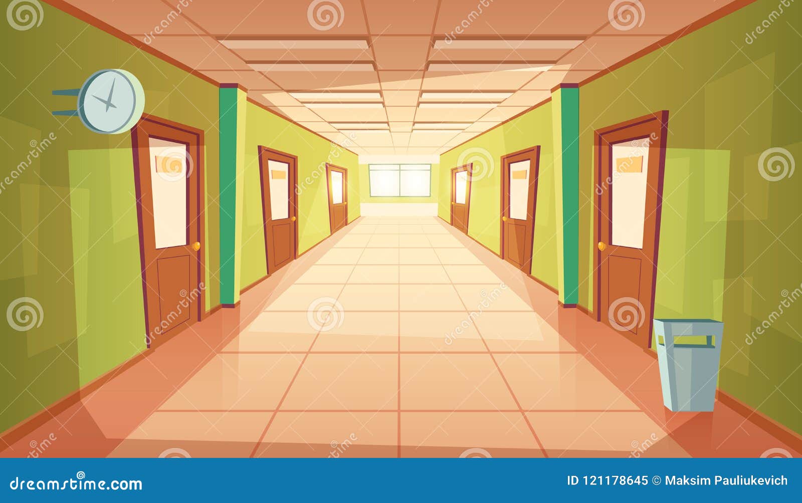  cartoon school or college hallway, university corridor