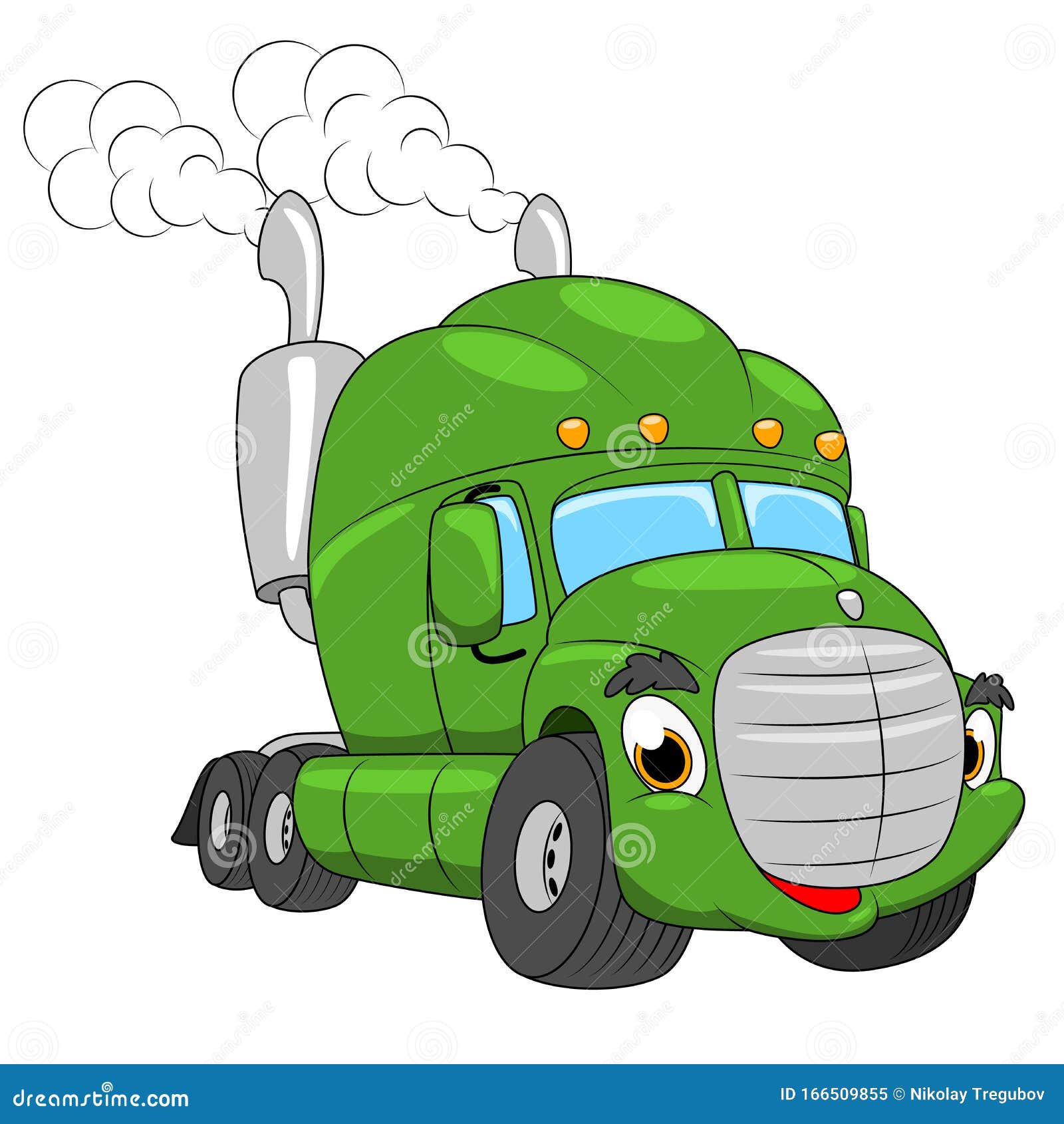Vector Cartoon Semi Truck. Cartoon Funny Truck. Green Cute Car Stock Vector  - Illustration of industry, loading: 166509855