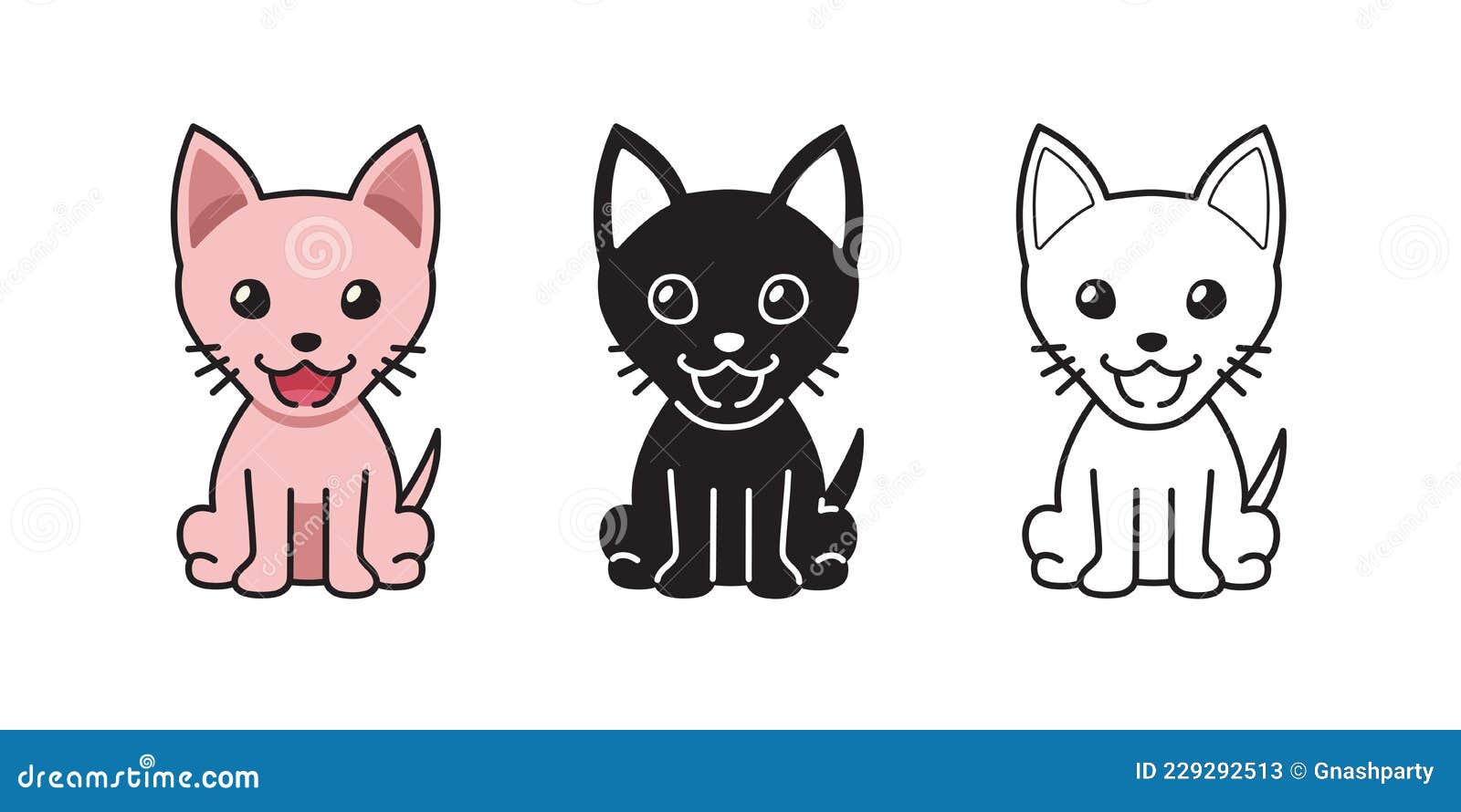 Vector Cartoon Set of Character Sphynx Cat Stock Vector - Illustration