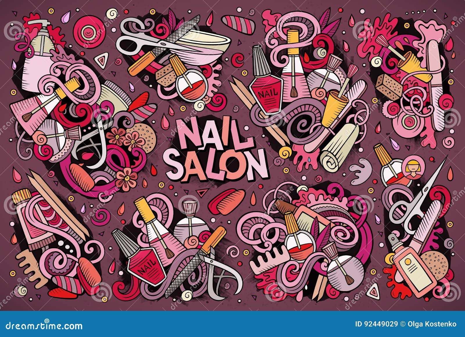 Vector Cartoon Set of Nail Salon Theme Doodles Design Elements Stock
