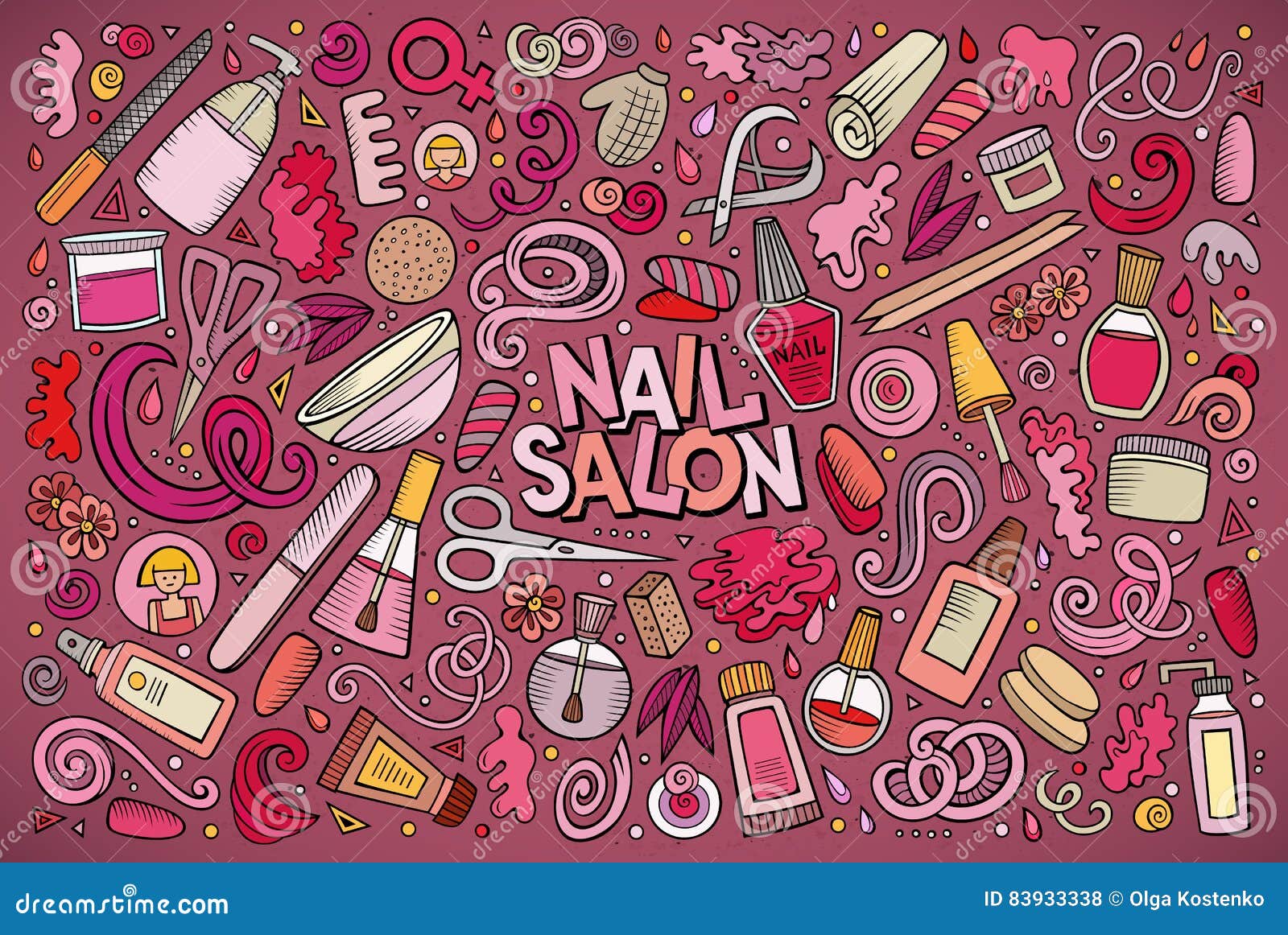 Vector Cartoon Set of Nail Salon Theme Objects Stock Vector