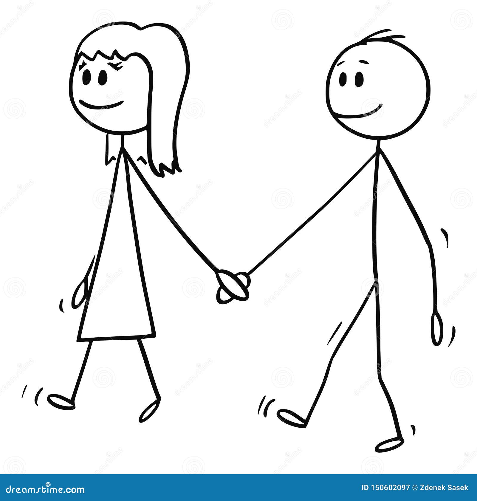 Vector Cartoon Of Boy And Girl Holding Hands And Walking Together Stock Vector Illustration Of Draw Love