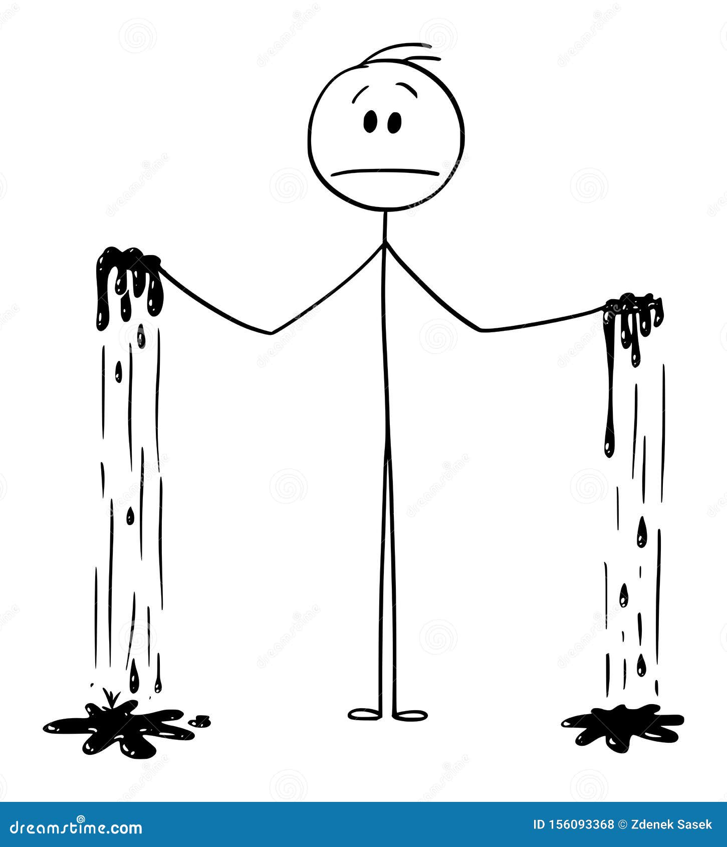  cartoon of man with both hands dirty or grimy or blood on hands