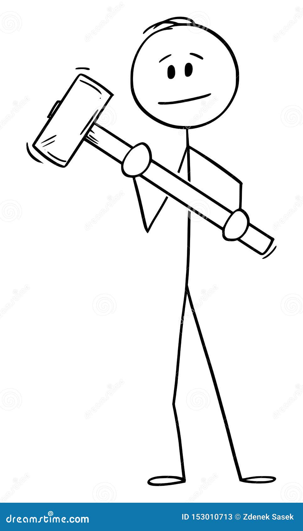 Vector cartoon man builder with a sledgehammer Stock Vector Image