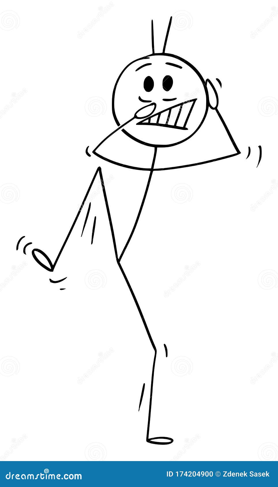 Cartoon stick man drawing illustration of frightened and scared