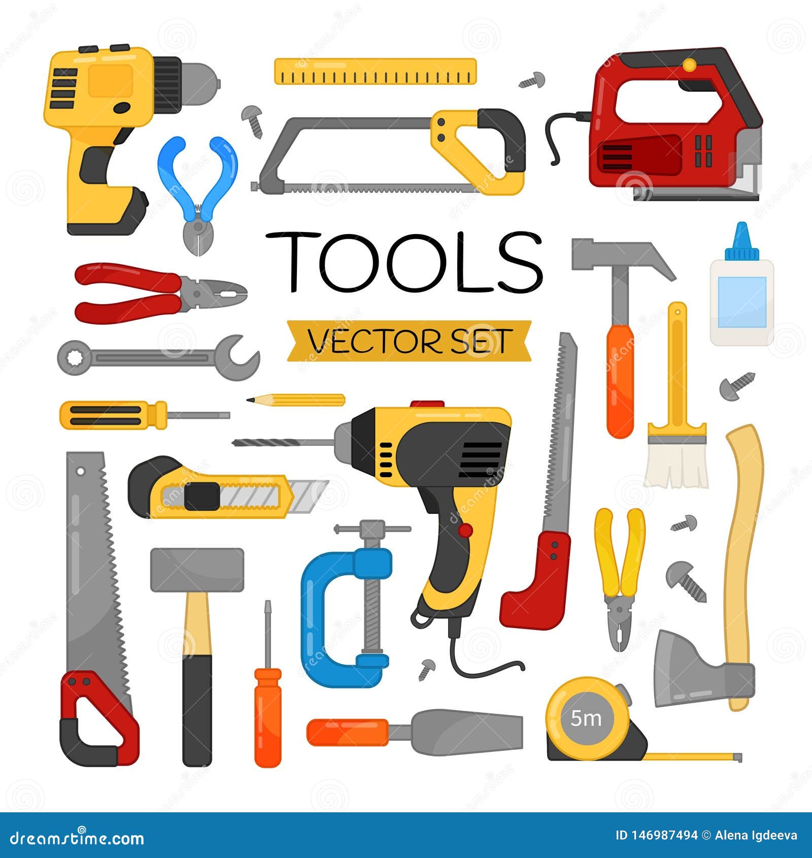 Vector cartoon tools set. stock vector. Illustration of drill - 146987494