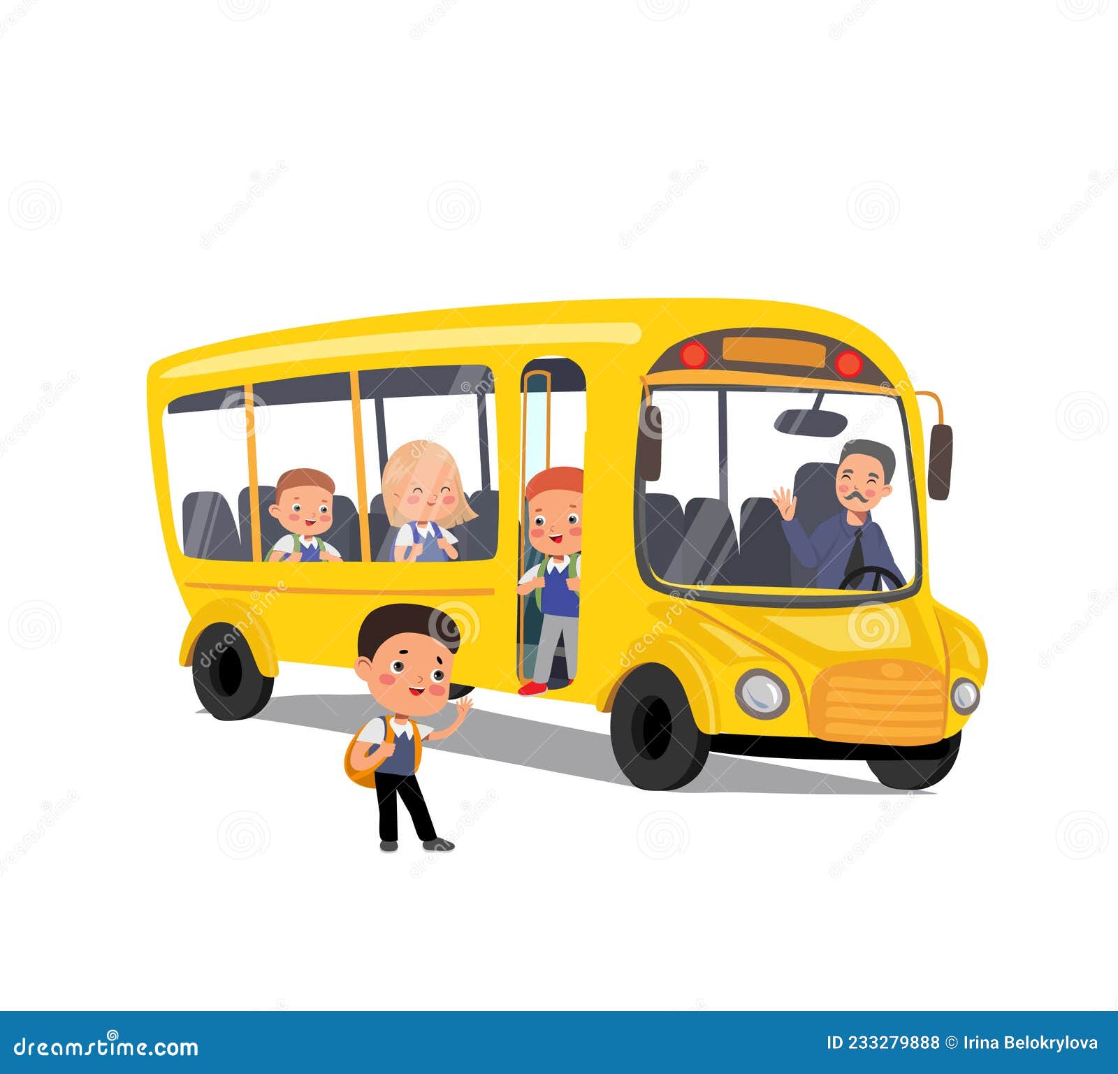 Vector Cartoon Yellow School Bus with Pupil Stock Vector - Illustration of  elementary, preschool: 233279888