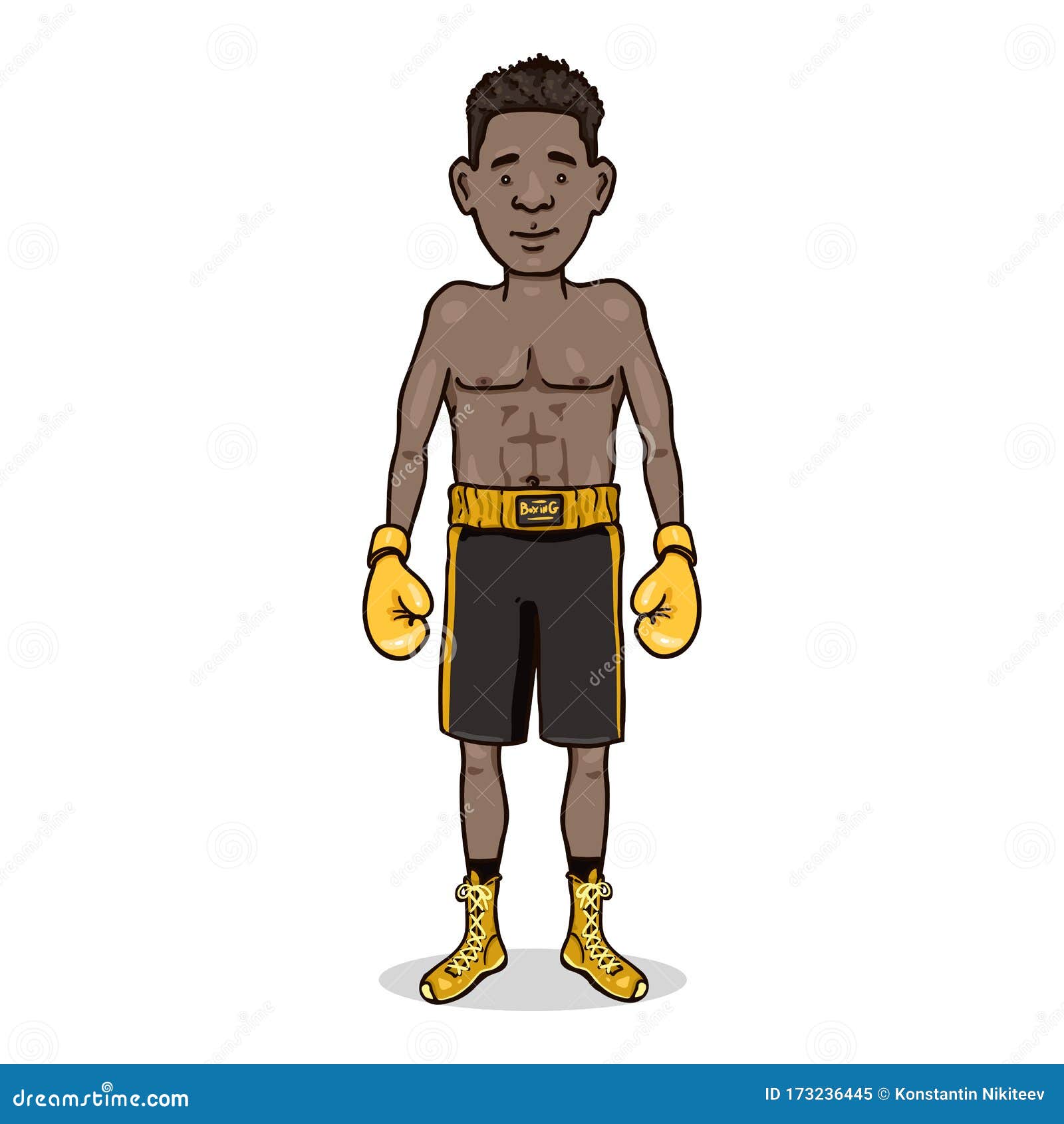 Vector Cartoon Young African Man in Equipment for Professional Boxing ...
