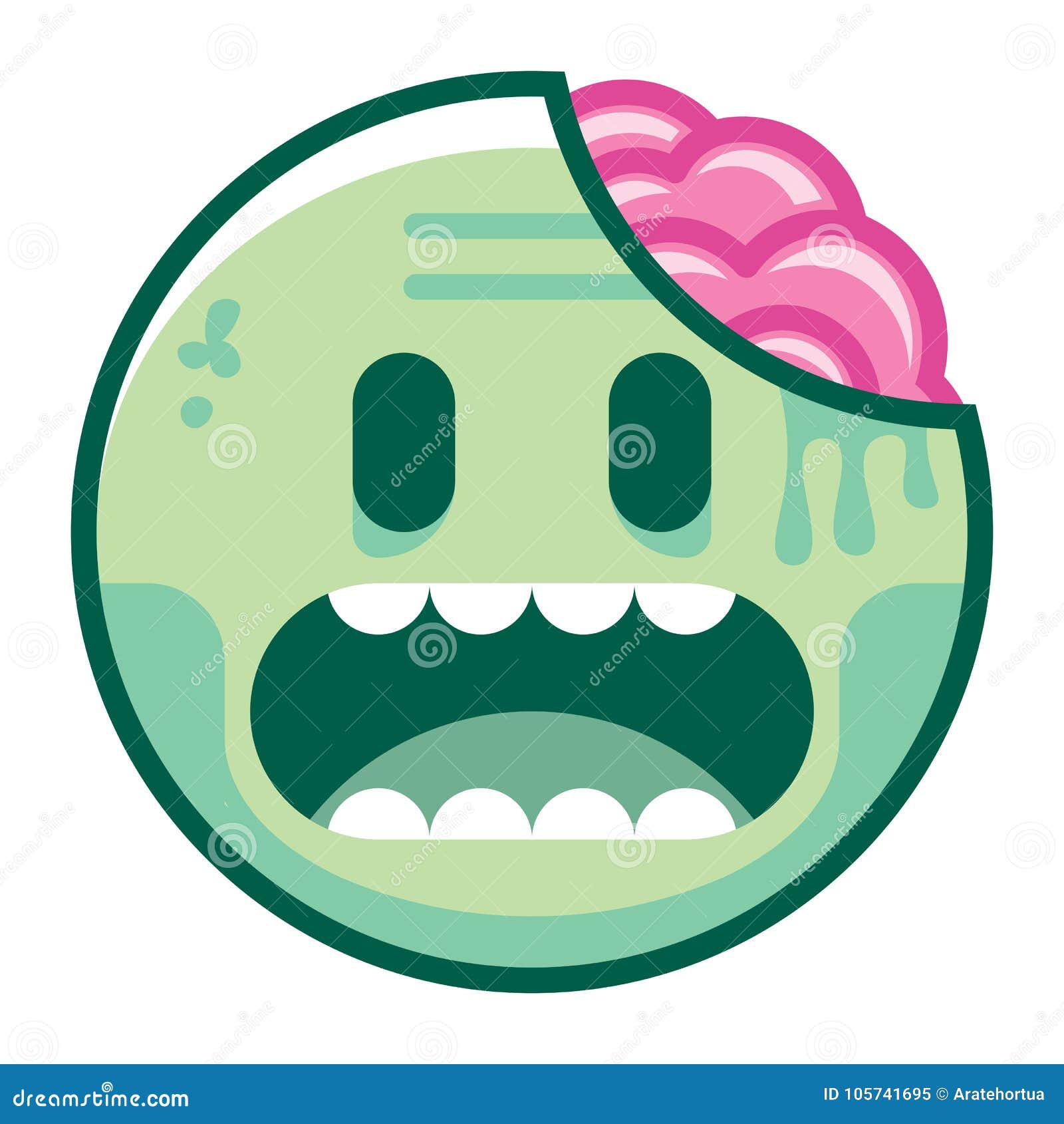 Zombie Emoji. Cartoon Zombies Avatars, Comic Head With Brain Emoticon