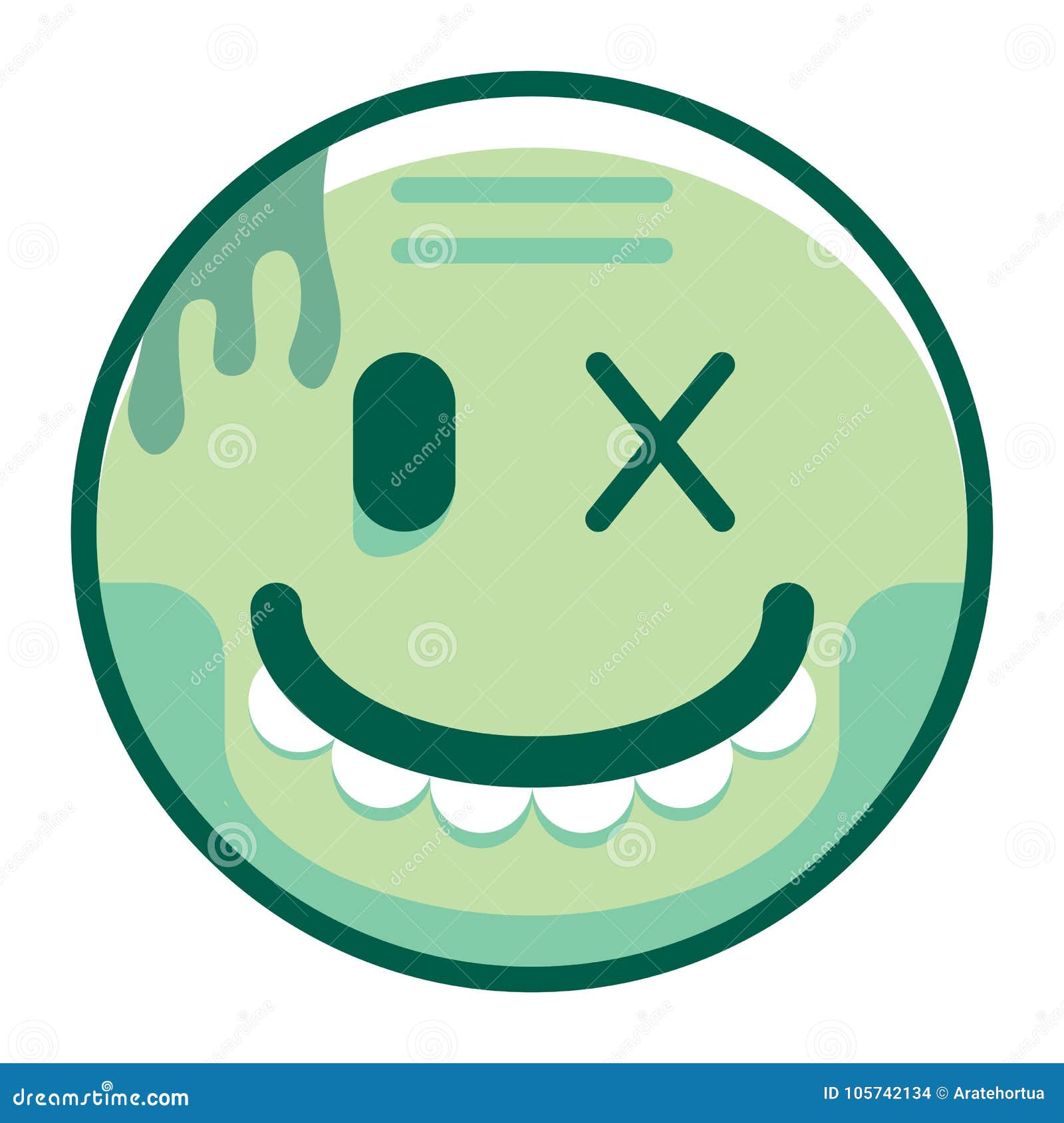 Zombie Emoji. Cartoon Zombies Avatars, Comic Head With Brain Emoticon