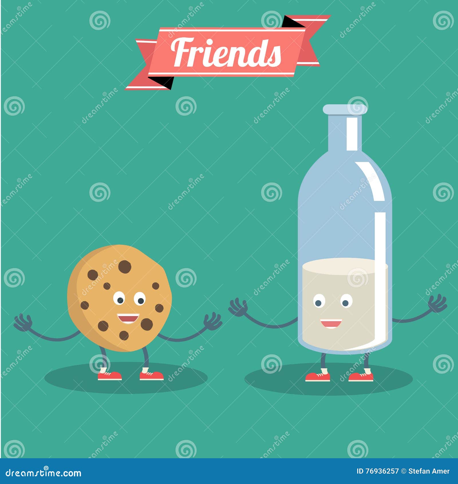 Vector Cartoons of Comic Characters Milk and Cookies. Friends Forever