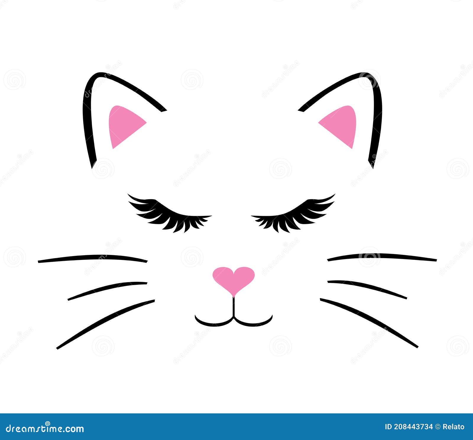 Vector Cat Face with Long Lashes. Stock Vector - Illustration of