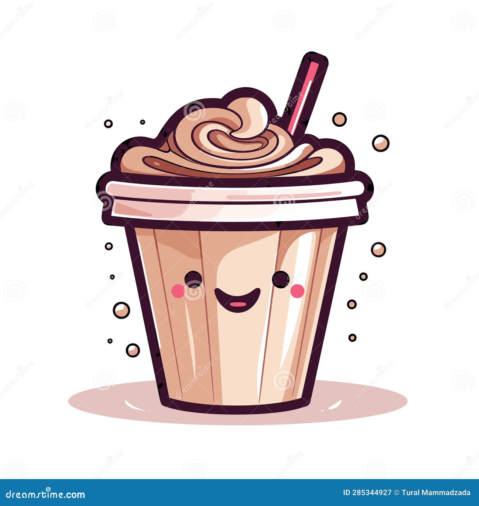 Vector of a Cheerful Smiley Face on a Cup of Coffee with a Straw Stock