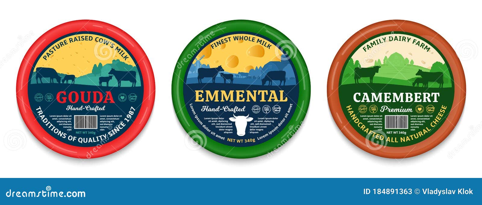 Download Vector Cheese Round Labels And Cheese Packaging Design ...