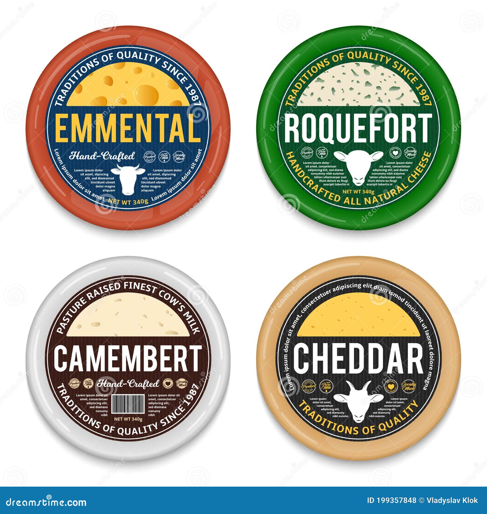 Vector Cheese Round Labels And Cheese Packaging Mockup Stock Vector Illustration Of Dairy Natural 199357848