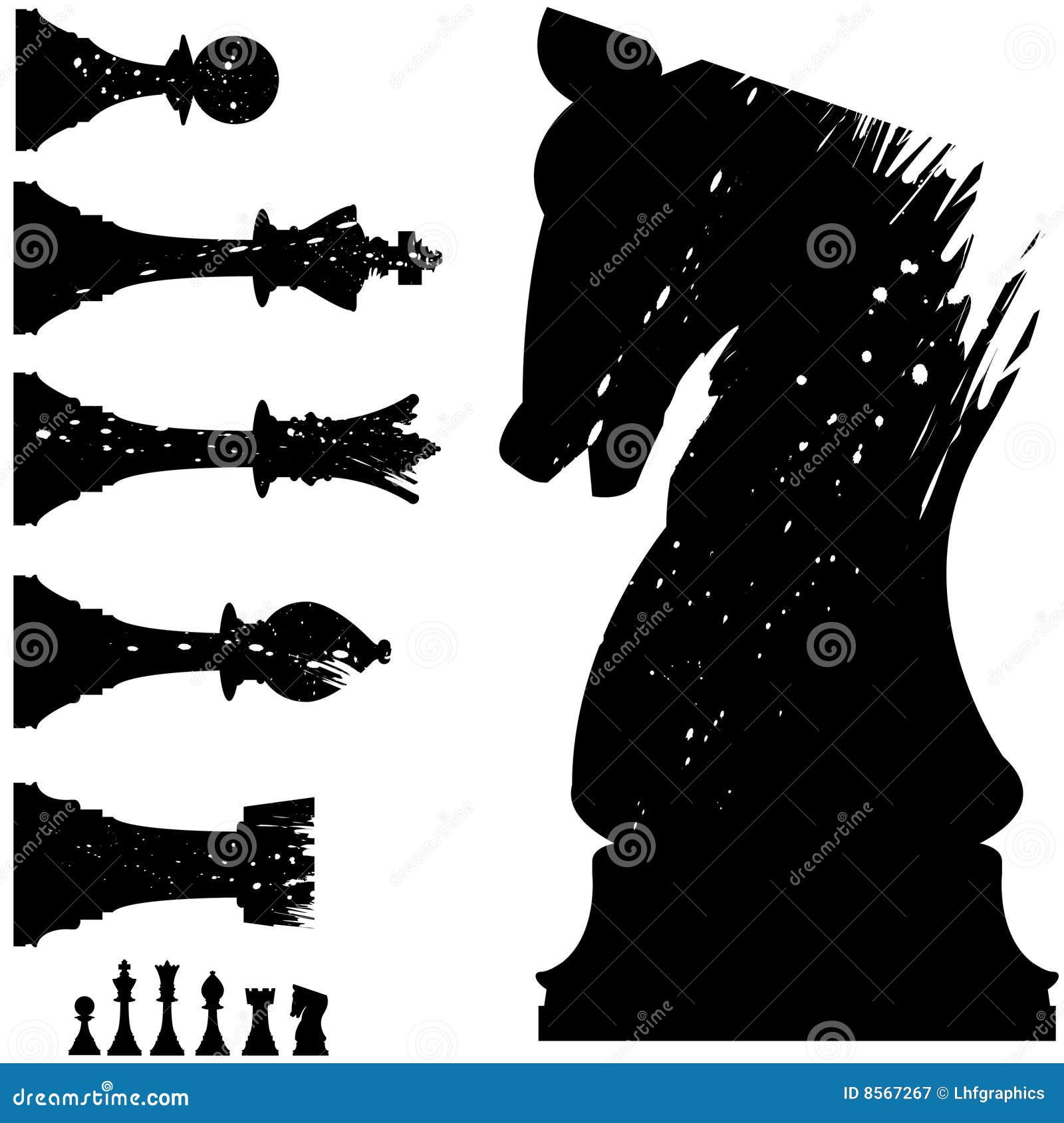  chess pieces in grunge style