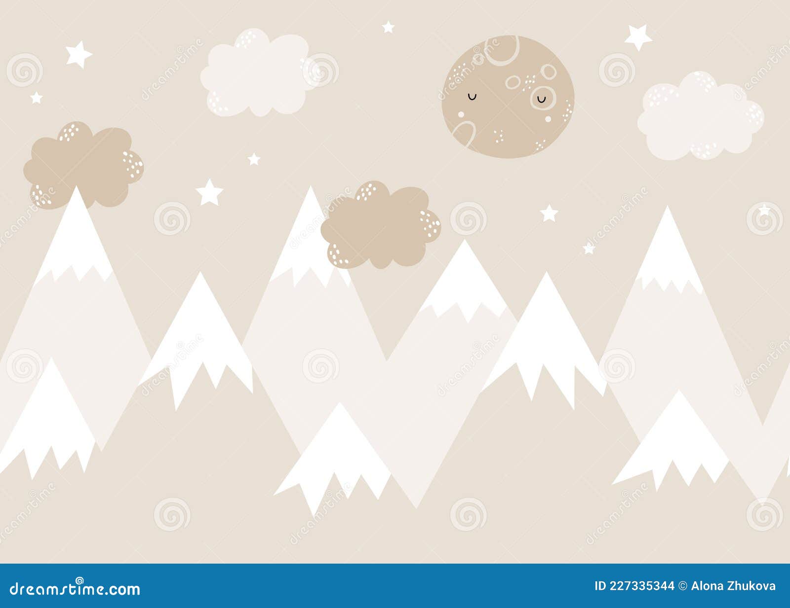 Vector Children Hand Drawn Color Mountain Illustration in Scandinavian  Style. Mountain Landscape, Clouds and Cute Moon Stock Vector - Illustration  of beautiful, wall: 227335344