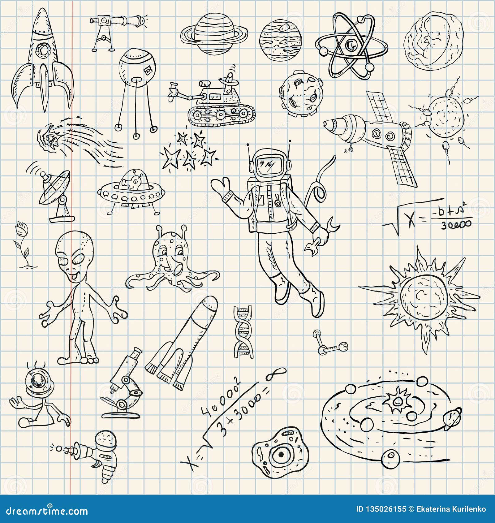 Childrens Drawings Coloring Pages On Space Theme Science And The Emergence Of Life On Earth In The Style Of Doodle Stock Vector Illustration Of Element Drawing 135026155