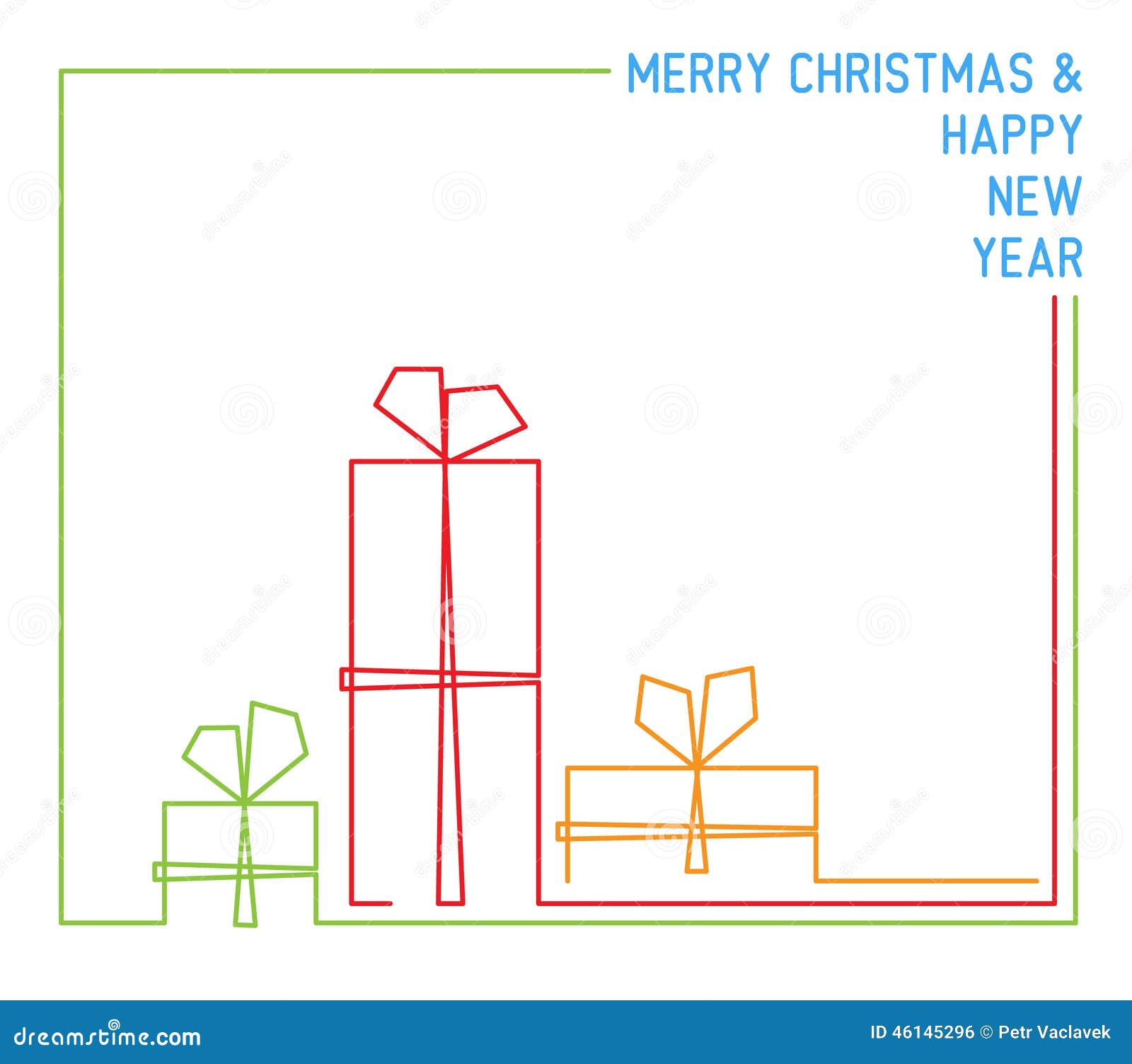 Vector Christmas Card Continuous Line Drawing Stock Vector