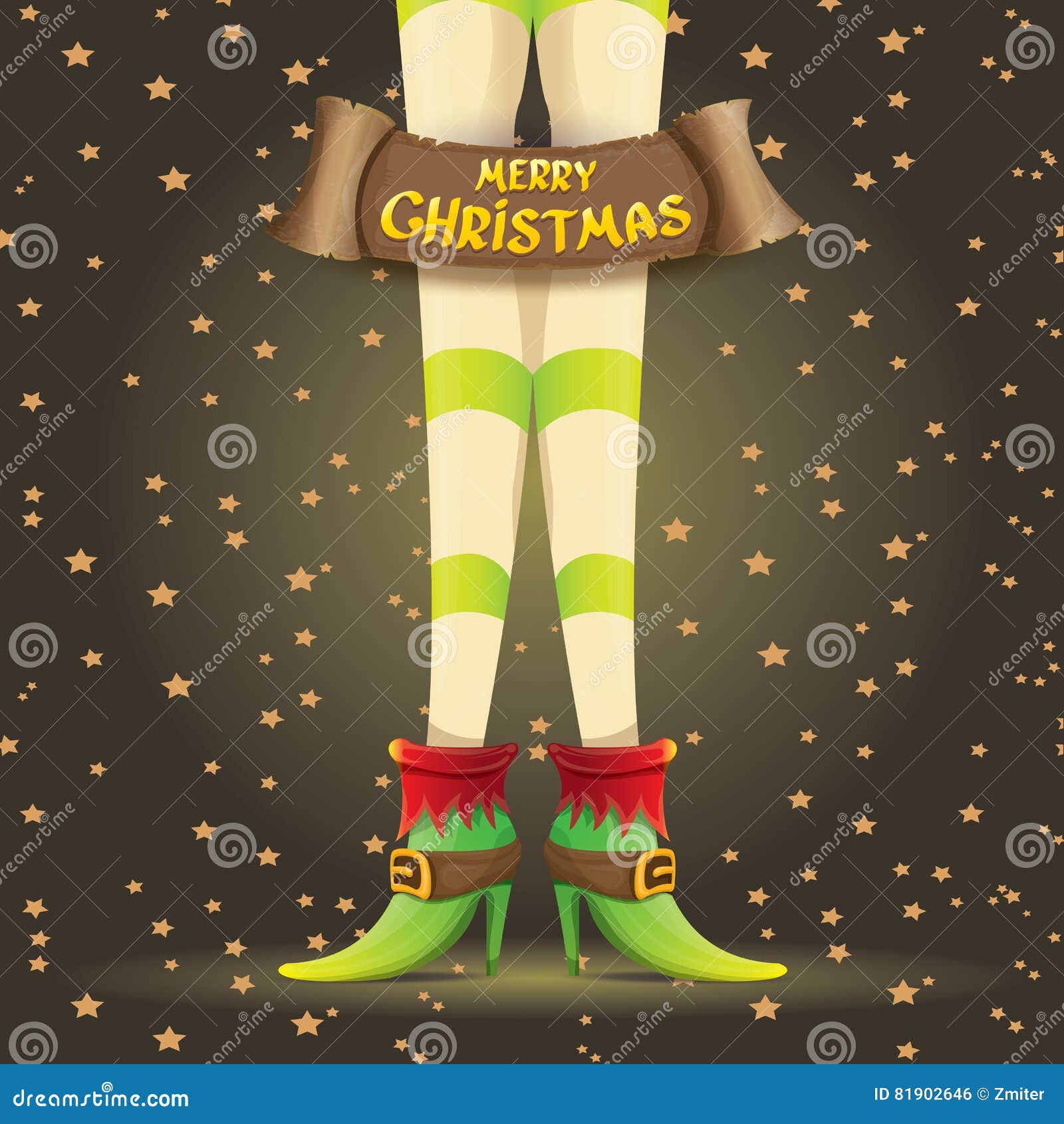 Vector Christmas Cartoon Card With Elf Girls Legs Stock Vector - Illustration of decoration ...