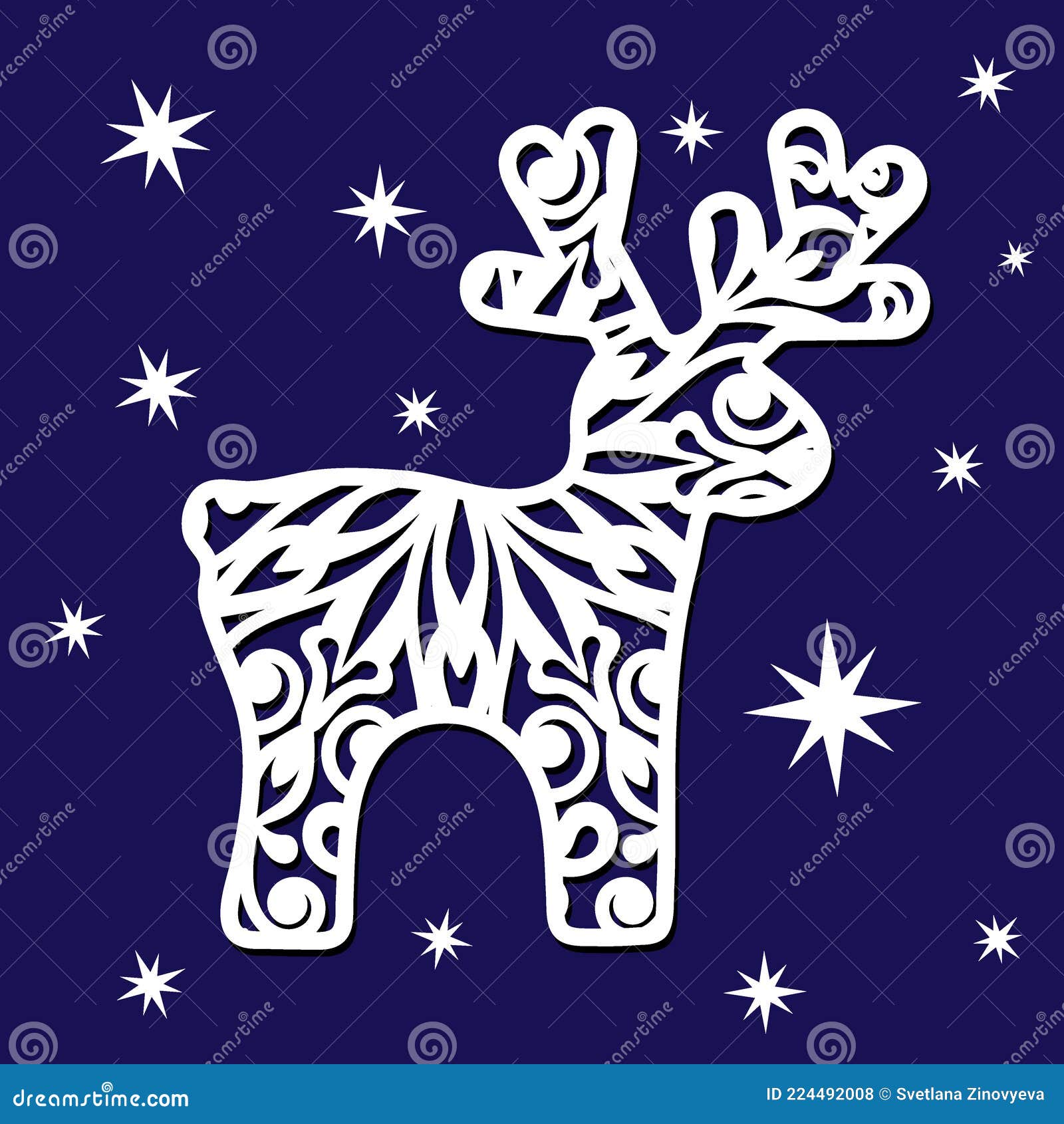 Vector Christmas Deer Stencil with Openwork Pattern Stock Vector