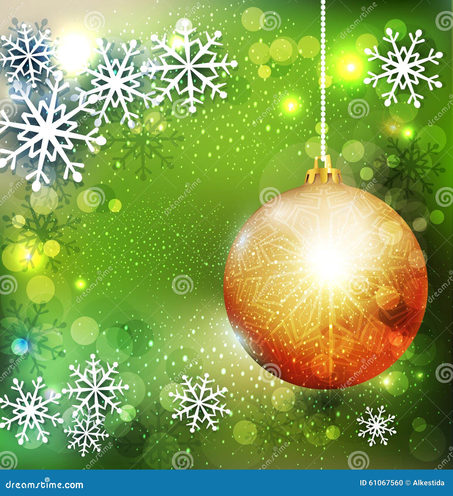Vector Christmas Green Background with Golden Ball Stock Vector