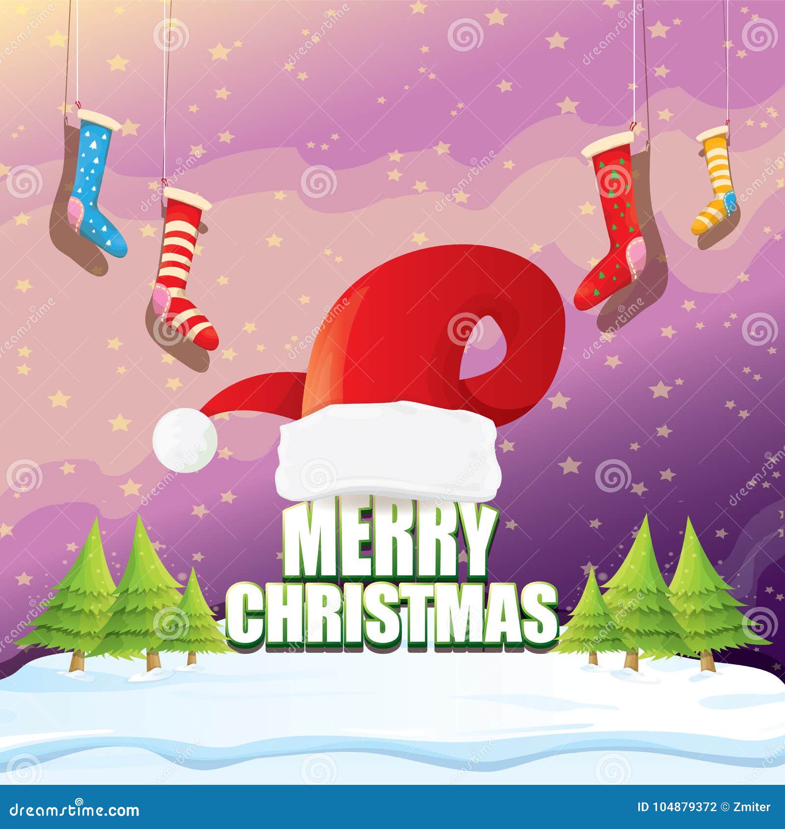 Download Vector Christmas Greeting Card With Red Santa Hat ...