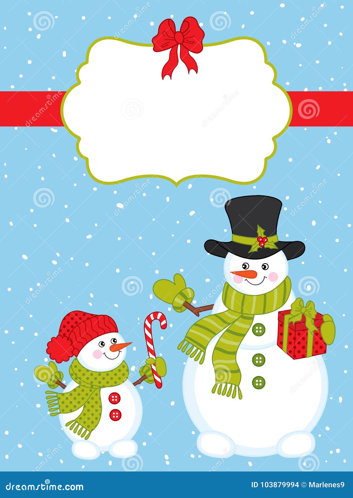 Vector Christmas And New Year Card Template With Cute Snowmen And Winter Elements Stock Vector Illustration Of Frame Element 103879994