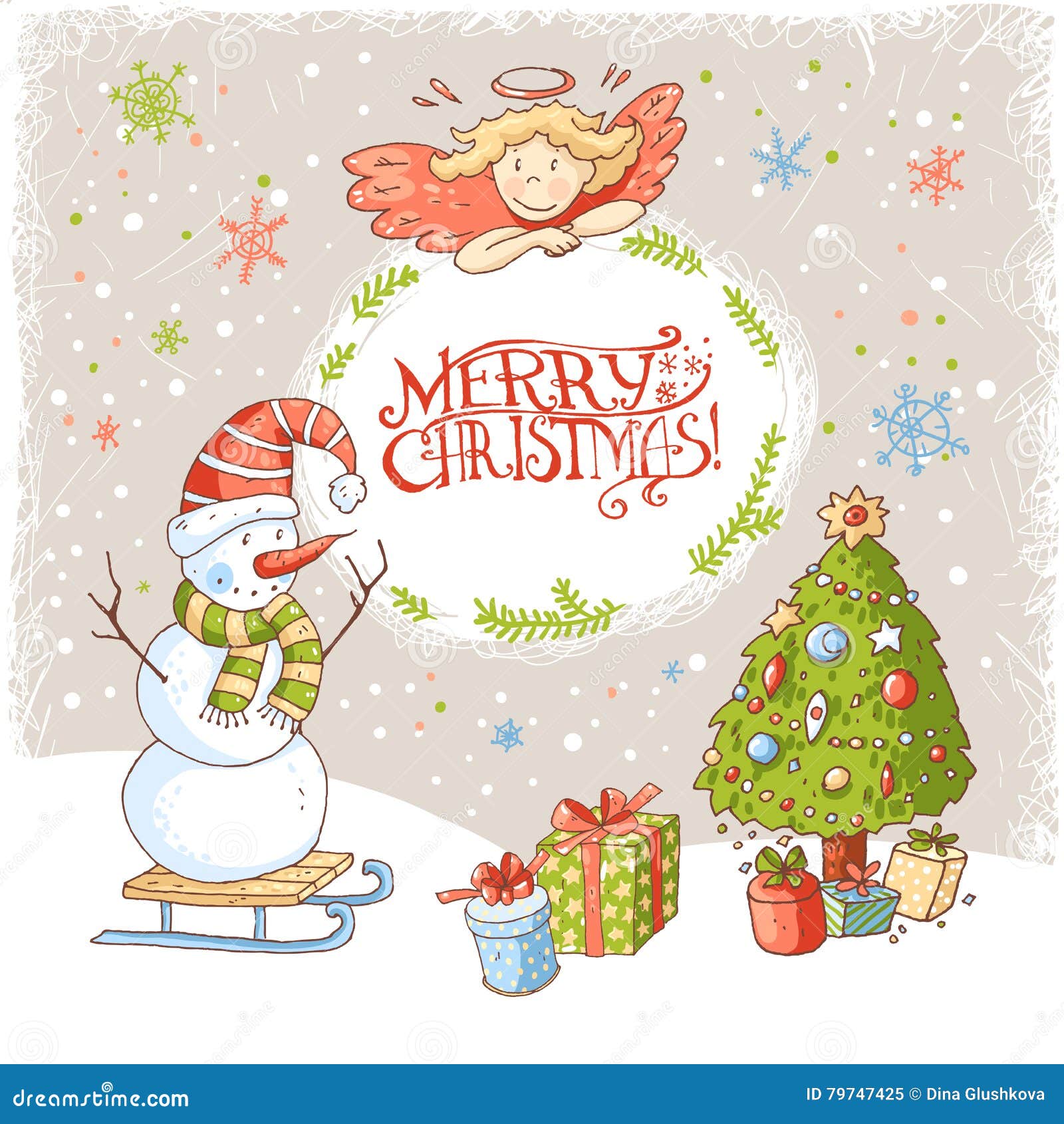 Vector Christmas and New Year greeting card with the text