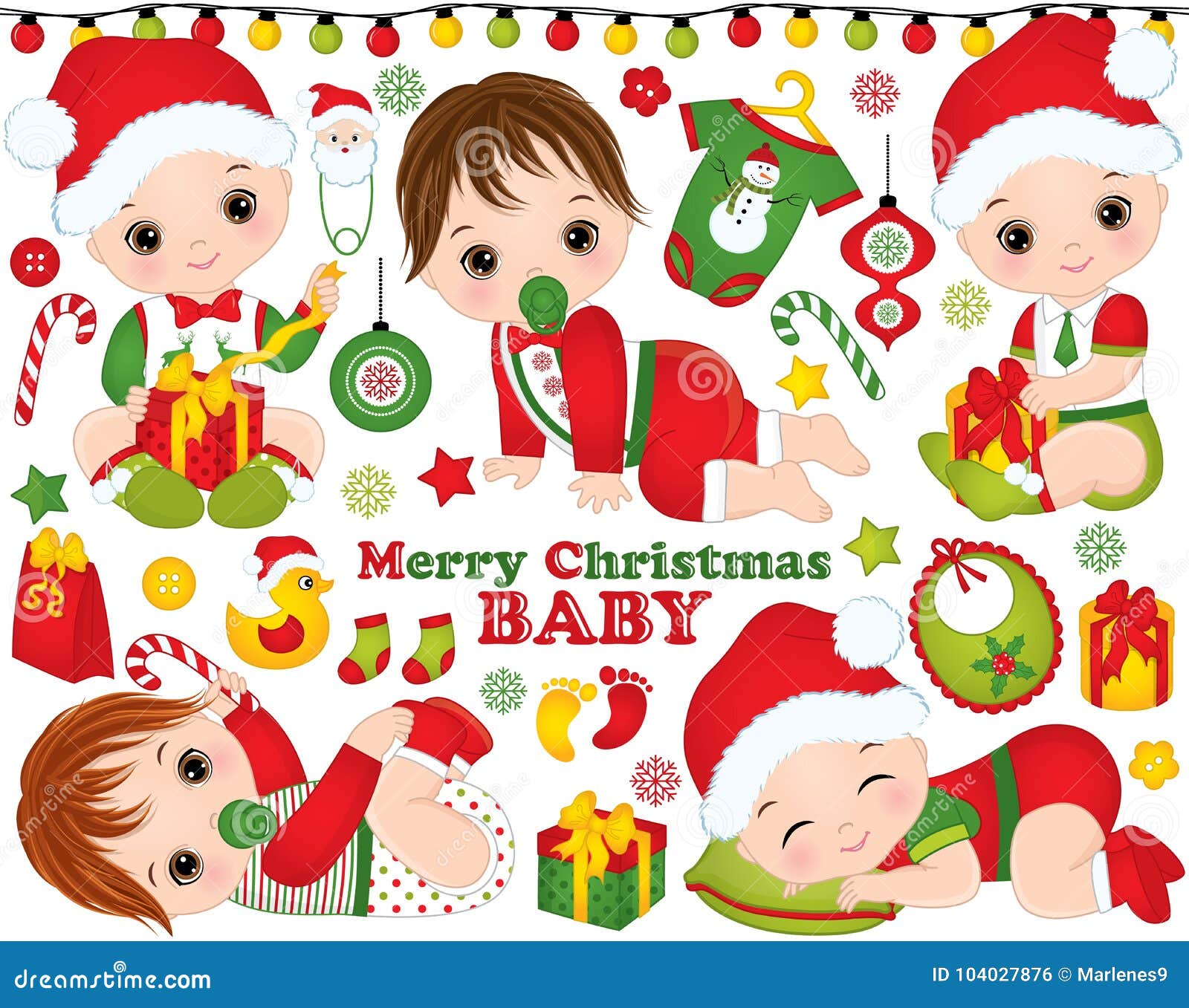 Vector Set With Cute Little Baby Boys Wearing Christmas Clothes And Xmas Elements Stock Vector Illustration Of Gift Clipart 104027876