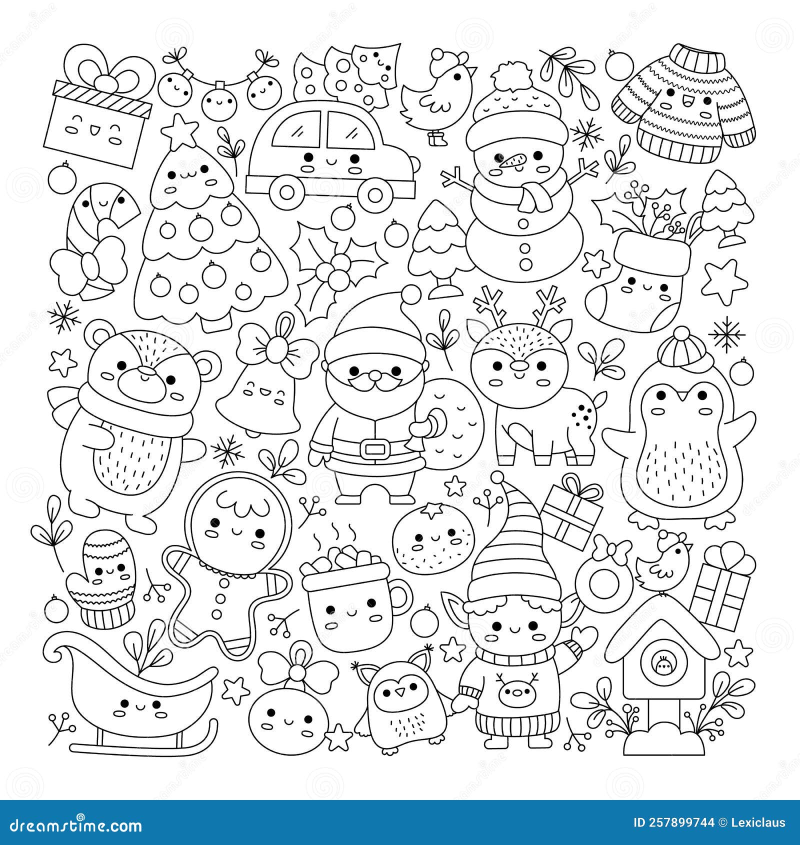 Kawaii Cute Christmas Coloring Pages