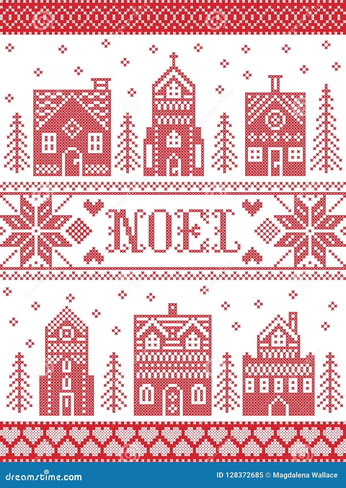 Download Vector Christmas Village Pattern Noel Inspired By Nordic Culture Festive Winter In Cross Stitch With Hearts Reindeer Decorative Stock Vector Illustration Of Embroidery Nordic 128372685 SVG Cut Files