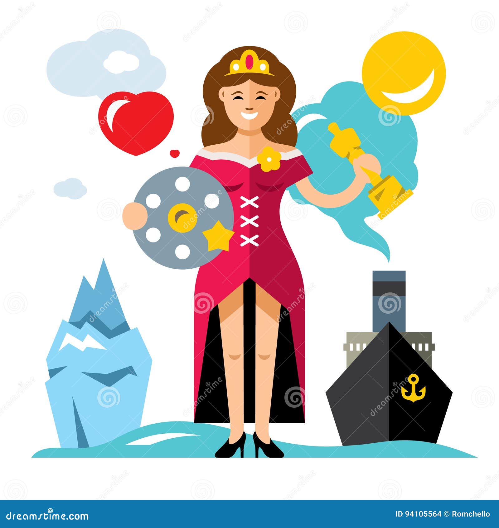 Vector Cinema Award. Best Actress. Flat Style Colorful Cartoon