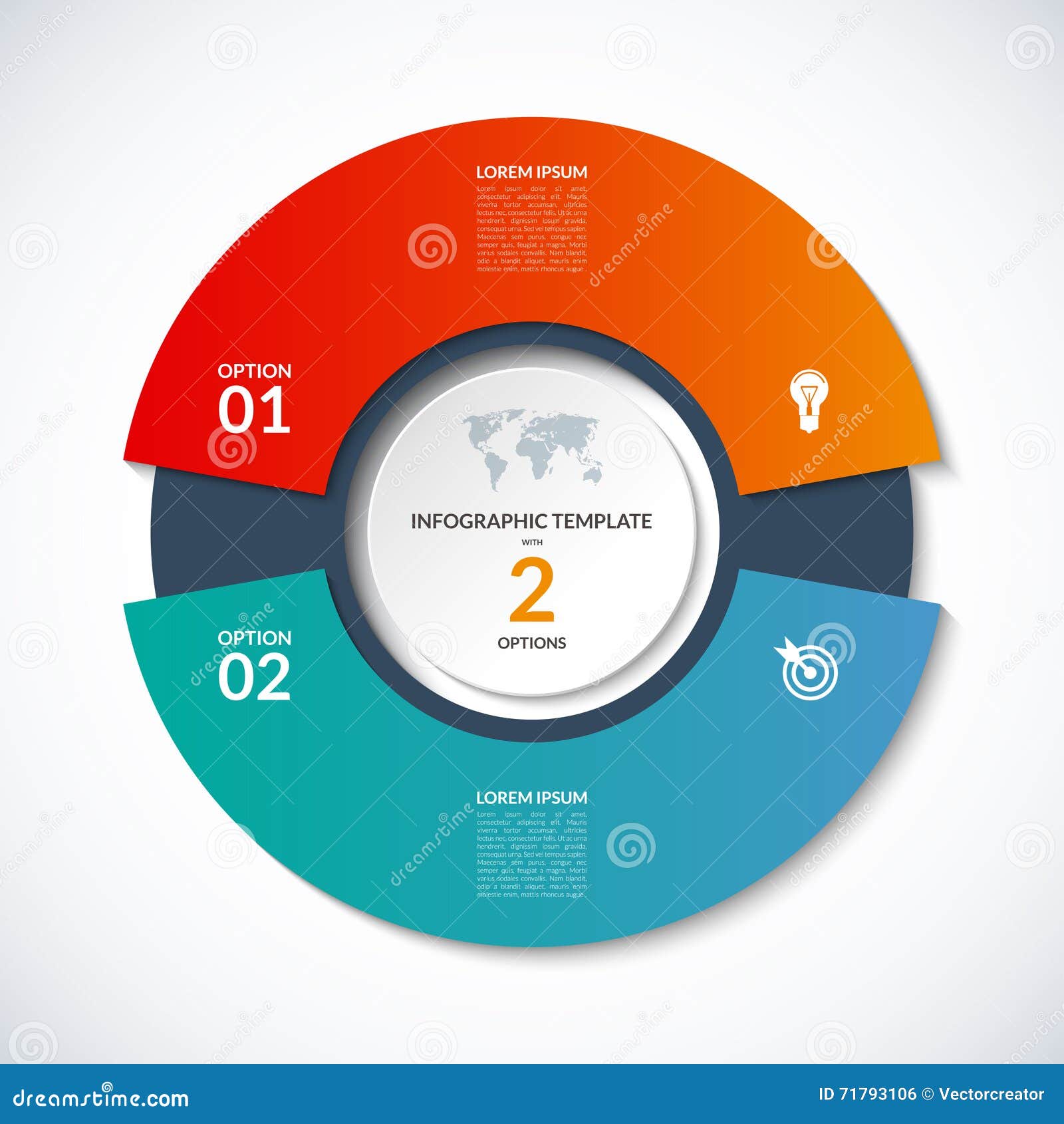 vector circle template for infographics with 2 options steps parts