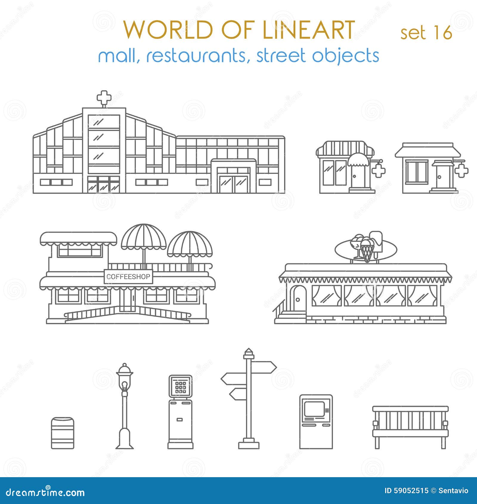  city graphical building: shop, pharmacy, atm terminal